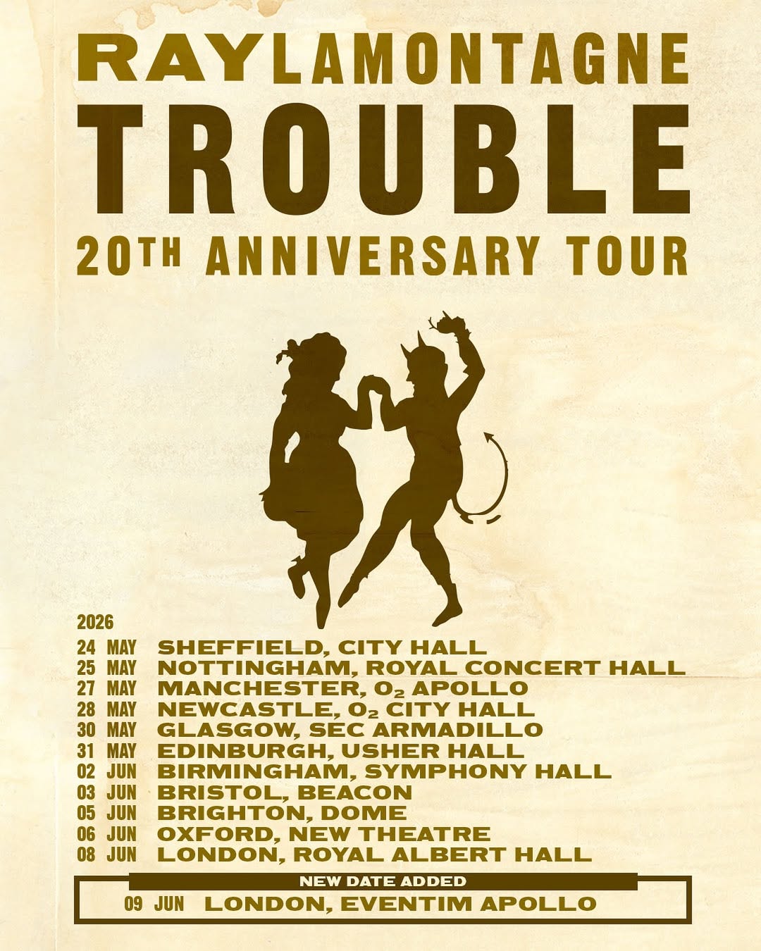 Ray LaMontagne Trouble 20th Anniversary Tour Poster 2026